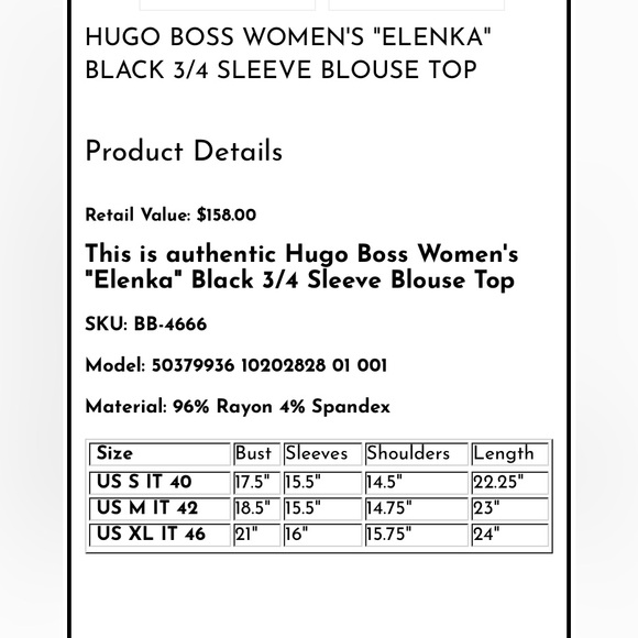 Hugo Boss “Elenka” black jersey blouse! 3/4 sleeves! Boxy style! Key hole. Small - Picture 12 of 15